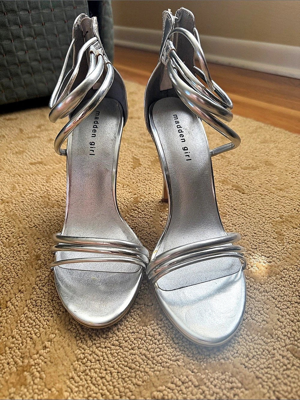 Steve Madden Metallic Strappy Heels in Silver Like New